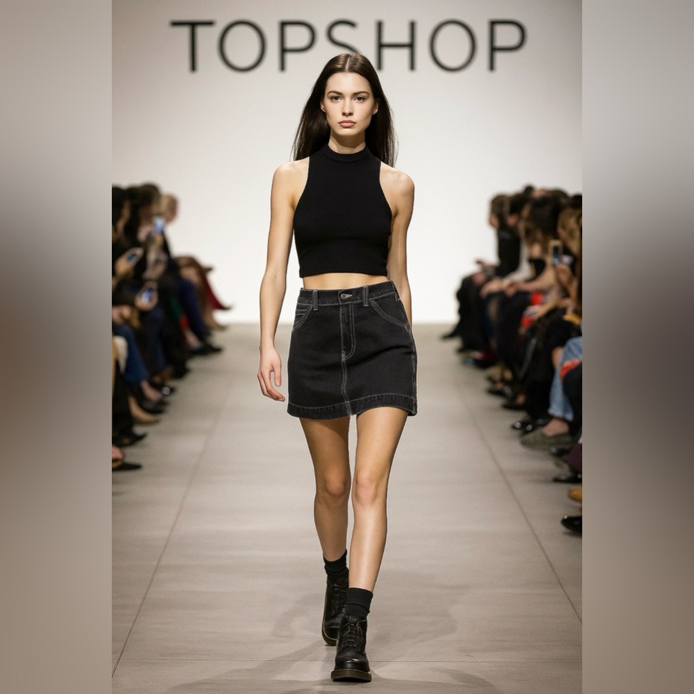 Topshop Black Denim Mini Skirt